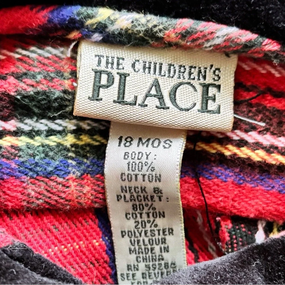 90s Vintage The Children’s Place Plaid Velour Christmas Coat Size 18m